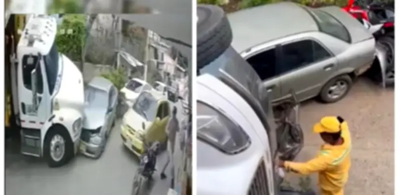 Impactante accidente en Yumbo: camión de basura pierde control y casi aplasta a peatones