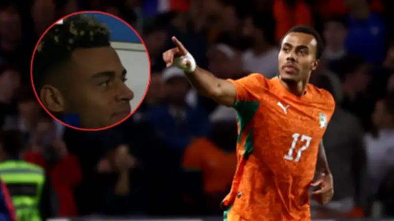 Reacción de Désiré Doué al gol de su hermano con Costa de Marfil