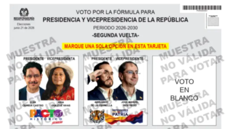 Registraduría revela tarjetón para segunda vuelta presidencial 2026