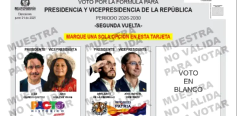 Tarjetón segunda vuelta presidencial 2026: orden y detalles