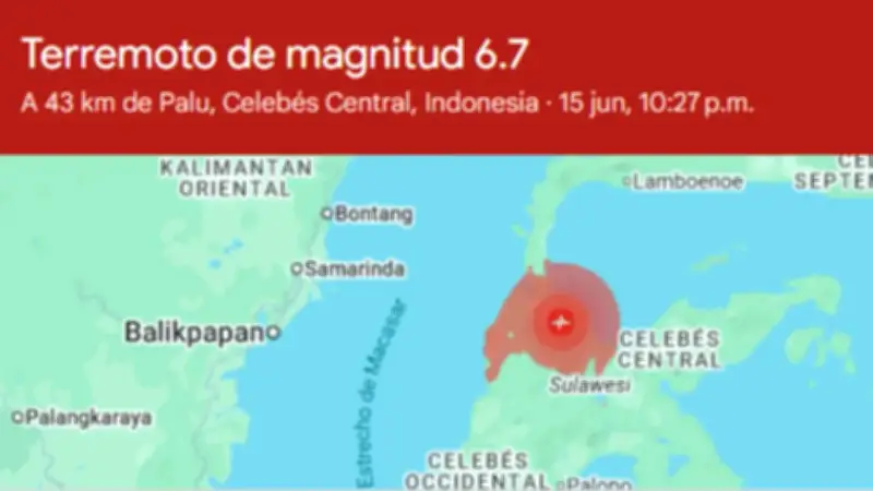 Terremoto de magnitud 6,7 sacude el norte de Célebes en Indonesia